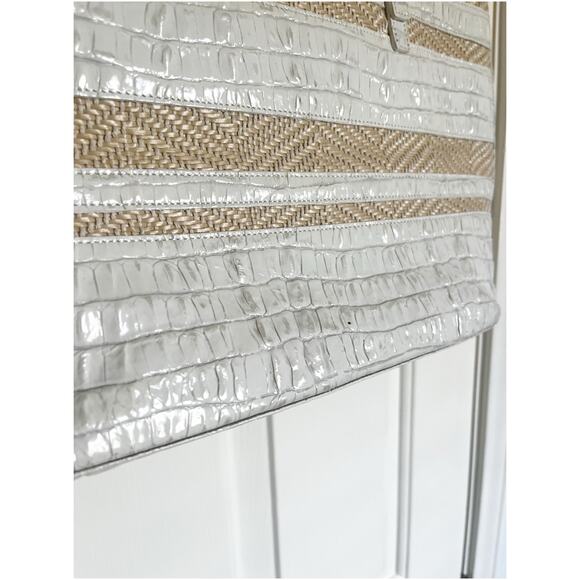 Brahmin Leather and Raffia Medium Asher Tote in Croc Embossed Ivory - Picture 6 of 11